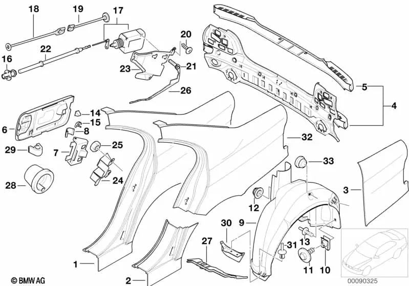 Rear right wheel arch cover for BMW E39 (OEM 51718172462). Original BMW