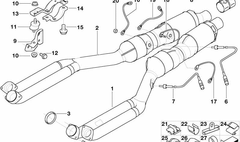 Support de tuyau d'échappement à gauche OEM 18211715871 pour BMW E38. BMW d'origine.