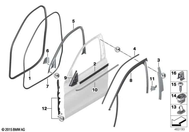 Right front door window guide for BMW F16, F86 (OEM 51337317820). Genuine BMW.