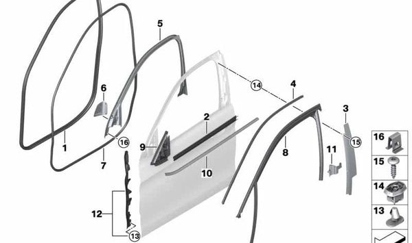 Embellecedor marco de ventana pilar B puerta delantera izquierda para BMW F16 (OEM 51337317787). Original BMW