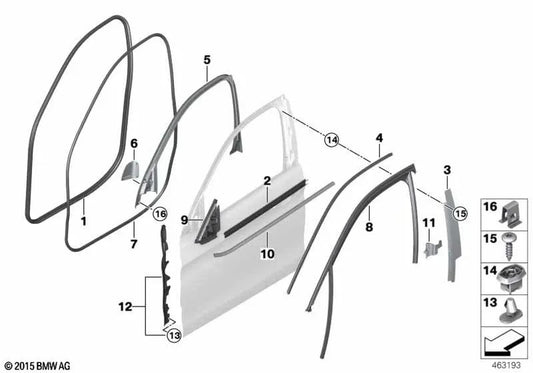 Sellado del pestillo de la puerta delantera izquierda para BMW F16, F86 (OEM 51337329957). Original BMW.