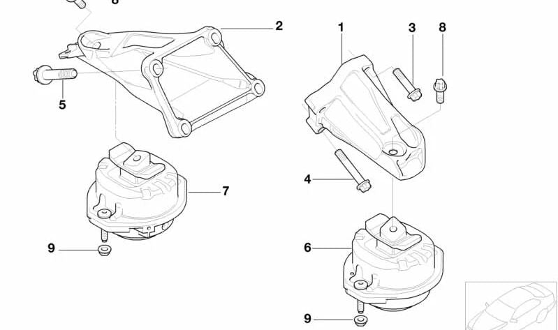 Support moteur droit (Motorlage) OEM 22116769186 pour la série BMW 7 (E65, E66). BMW d'origine.