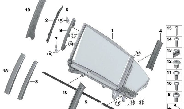 Adaptador persiana parasol derecha para BMW Serie 7 G11, G11N (OEM 51357377314). Original BMW