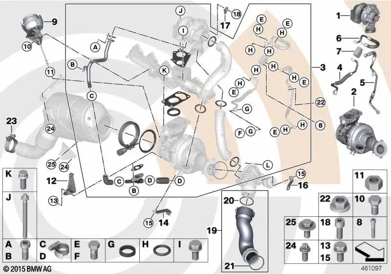 Tubería de aceite para BMW E90, E91, E92, E60N, E61N, E63N, E64N, E83N, E70, E71 (OEM 11427795971). Original BMW