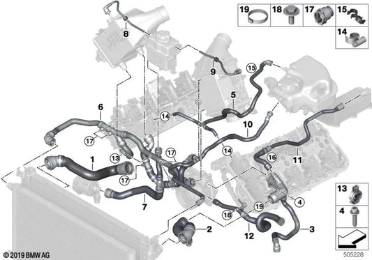 Conducción de la prealimentación del intercooler para BMW Serie 7 G12, G12N (OEM 17127991446). Original BMW