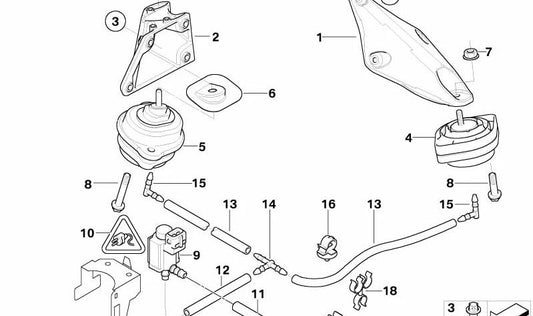 OEM left motor support 22113414581 for BMW E83. Original BMW.