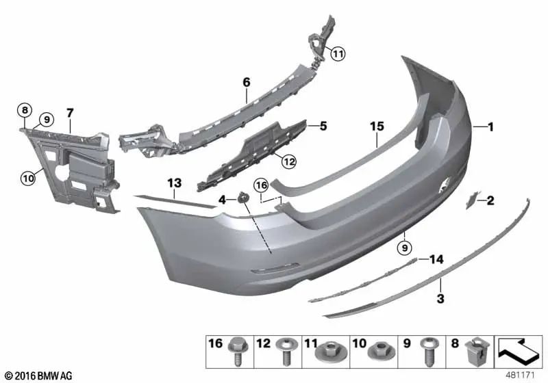 Revestimiento del parachoques trasero imprimado para BMW F32N, F33N (OEM 51127496092). Original BMW