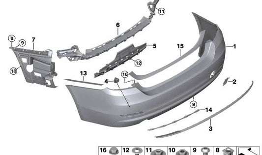 Rear Primed Bumper Trim for BMW F36N (OEM 51127496109). Original BMW