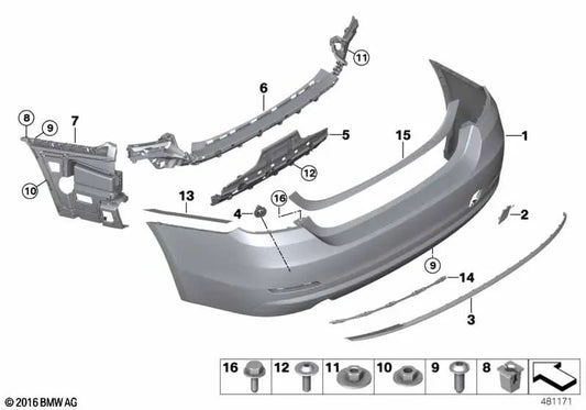 Revestimiento parachoques imprimado trasero para BMW F36N (OEM 51127496124). Original BMW.