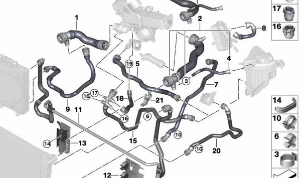 Manguera de refrigerante OEM 17127800107 para BMW F07, F10, F11, F01, F02. Original BMW.