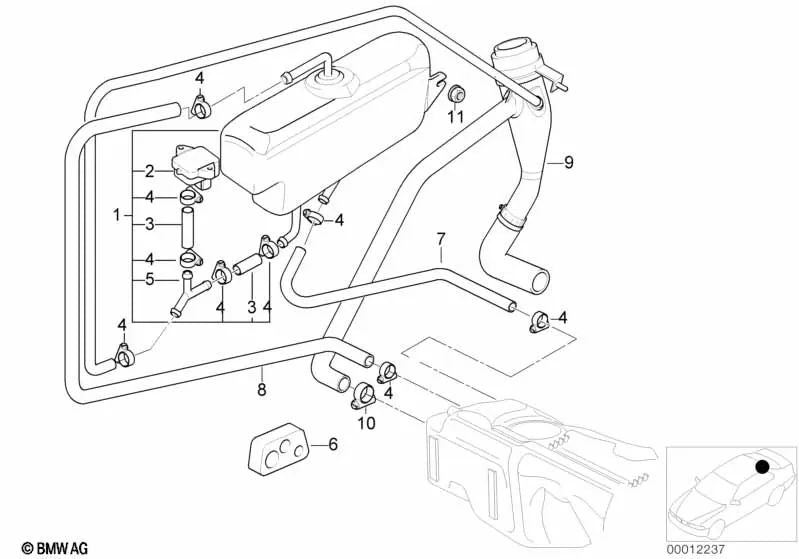 Compensation tank for BMW 3 Series E36 (OEM 16131183697). Genuine BMW