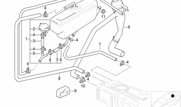 Tubo de ventilación OEM 16131183989 para BMW E36 (316i, 318i, 320i, 323i, 325i, 328i, M3). Original BMW.