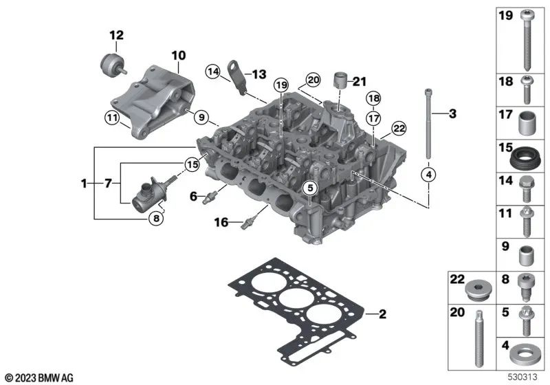 Junta de culata para BMW Serie 1 F40, F52 Serie 2 F44, F45N, F46, F46N, U06, X1 F48, F48N, F49N, U11, U12, X2 F39 (OEM 11127934598). Original BMW