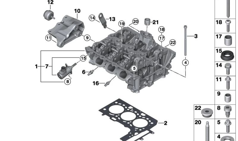 Cylinder head with valve system for BMW 2 Series U06, X1 U11, U12 (OEM 11121019173). Original BMW