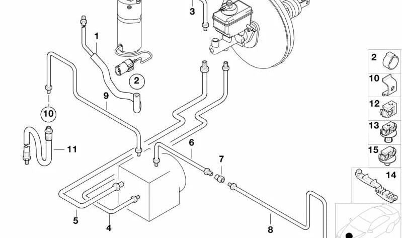 Pipe with molded hose for BMW 5 Series E39 (OEM 34501165290). Original BMW