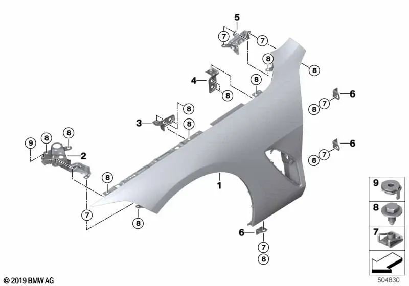 Soporte pared lateral delantero derecho 2 para BMW Serie 8 F91, F92, F93, G14, G15, G16 (OEM 41358492952). Original BMW.