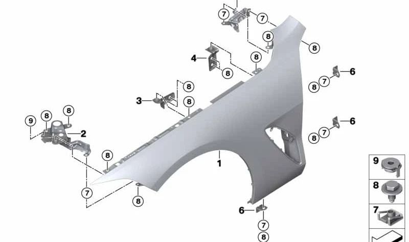 Soporte de Pared Lateral Delantero Izquierdo para BMW Serie 8 F91, F92, F93, G14, G15, G16 (OEM 41007494463). Original BMW