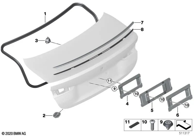 Rear spoiler adhesive tape for BMW G82 (OEM 51628086383). Original BMW