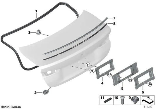 Cinta adhesiva para alerón trasero para BMW G82 (OEM 51628086383). Original BMW