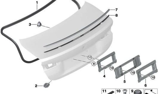 Adhesive tape for rear spoiler BMW G22, G22N (OEM 51625A09D53). Original BMW