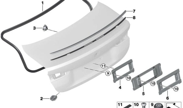 Cinta adhesiva para alerón trasero BMW G22, G22N (OEM 51625A09D53). Original BMW