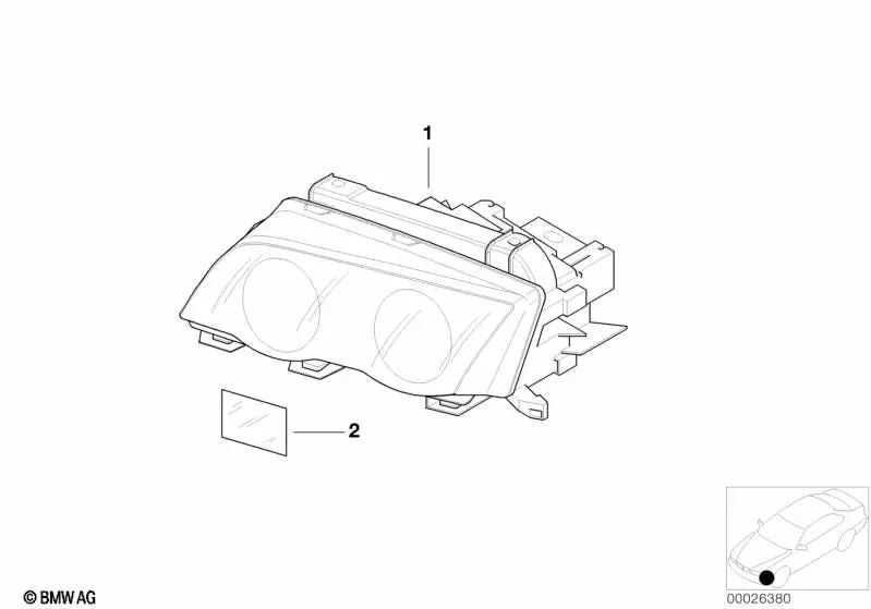 Left xenon headlights for BMW E46 (OEM 63126902761). Original BMW.