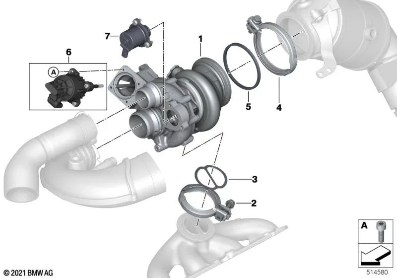 Junta de colector de escape/turbocompresor de escape para BMW G30, G30N, G31N Serie 5, G11, G11N, G12, G12N Serie 7, G14, G15, G16 Serie 8, G05 X5, G06 X6, G07 X7 (OEM 11628600289). Original BMW