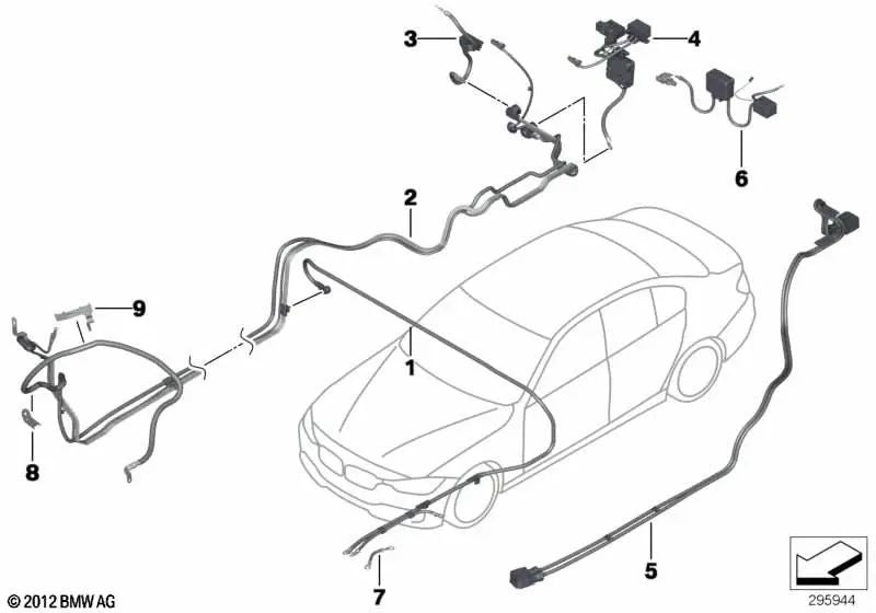 Massenkabel für die BMW 3 F30 -Serie (OEM 61129289182). Original BMW.