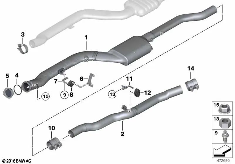 Silenciador Intermedio para BMW F07, F10N, F06, F12, F13, F01N (OEM 18308579124). Original BMW