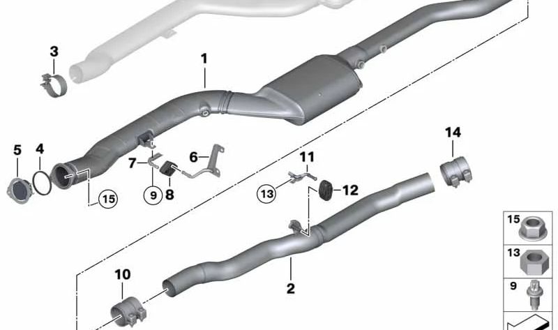 Tubo intermedio (Zwischenrohr) OEM 18308517610 para BMW F10, F11. Original BMW.