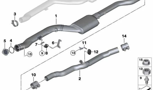 Tubo intermedio (Zwischenrohr) OEM 18308517610 para BMW F10, F11. Original BMW.