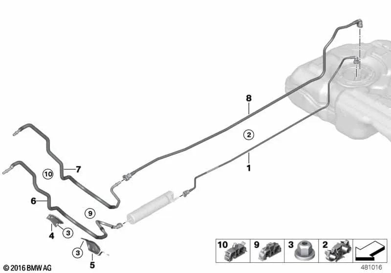 Tubo de retorno de combustible delantero para BMW Serie 1 F70, Serie 2 U06, X1 U11, X2 U10 y MINI U25 (OEM 16138742484). Original BMW