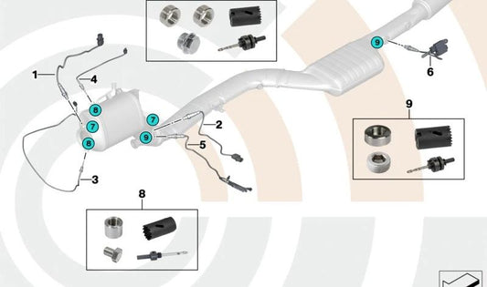 Sensore di temperatura del gas di scarico per BMW F30, F31, F34, F32, F33, F36, F07, F10, F11, F06, F12, F13, F01N, F25, F26, F15, F16 (OEM 13628514929). BMW originale.