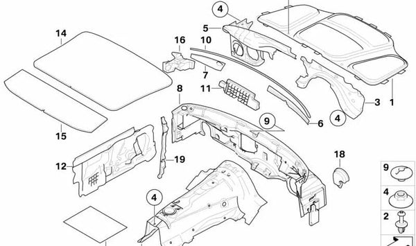 Aislante acústico túnel delantero OEM 51487050670 para BMW Serie 5 (E60, E61) y Serie 6 (E63, E64). Original BMW.