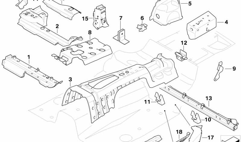 Refuerzo de túnel central OEM 41127152424 para BMW Serie 1 (E81, E82, E87, E88), Serie 3 (E90, E91, E92, E93) y X1 (E84). Original BMW.