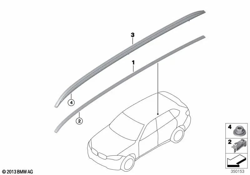 Right roof moulding for BMW X5 F15, F85 (OEM 51137358034). Original BMW