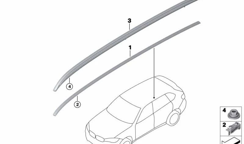 Moldura lateral izquierda del techo OEM 51137358033 para BMW F15, F85. Original BMW.