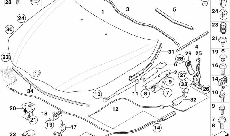 Bisagra capó delantero izquierda para BMW Serie 6 E63, E64 (OEM 41617210669). Original BMW.