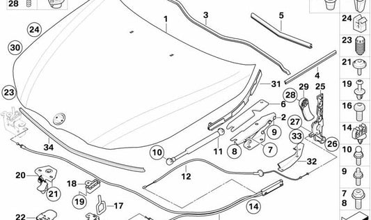 Fronthaubenantrieb für BMW 6er E63, E63N, E64, E64N (OEM 51439143461). Original BMW