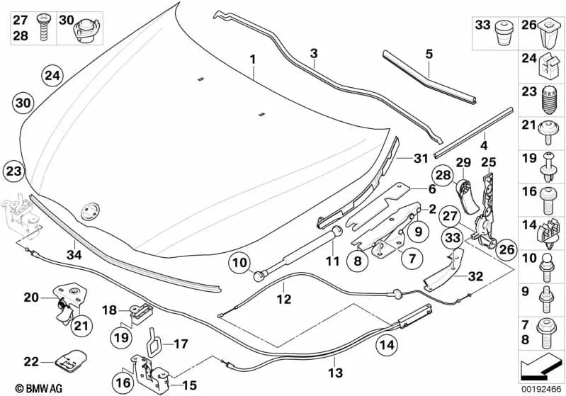 Sellado Capó Frontal Central para BMW E63, E63N, E64, E64N (OEM 51767008797). Original BMW