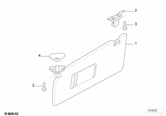 Sun visor with make-up light right for BMW E38 (OEM 51168174724). Original BMW