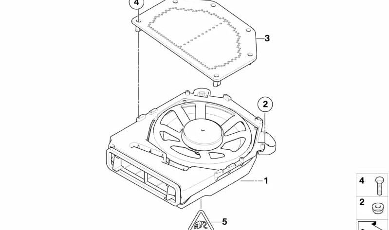 Subwoofer izquierdo OEM 65137838907 para BMW E90, E91, E92, E93 (Sistema de audio individual). Original BMW.