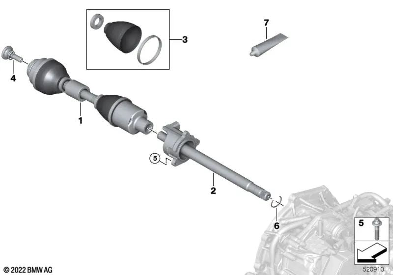 Eje impulsor delantero derecho para BMW U11, U12 (OEM 31605A4E434). Original BMW.