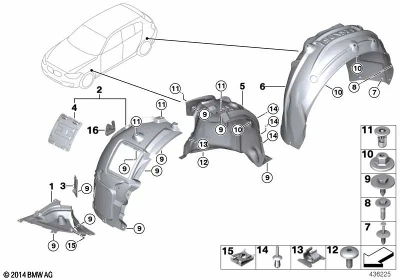 Cubierta del paso de rueda delantero derecho para BMW F22, F23 (OEM 51717312838). Original BMW