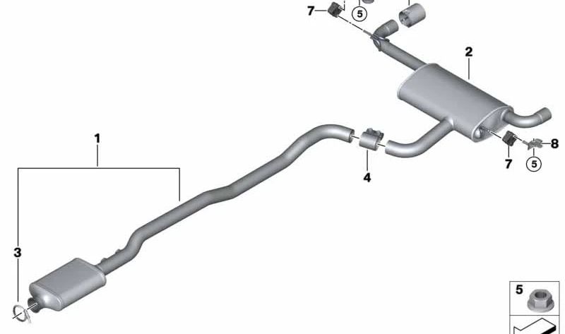 Silenciador trasero para BMW Serie 2 F44, X1 F48, F48N (OEM 18308593634). Original BMW