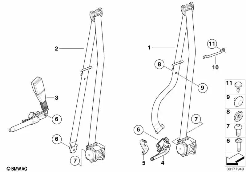 Correa inferior con tensor de cinturón derecho para BMW E70, E70N, E71, E72 (OEM 72117295964). Original BMW