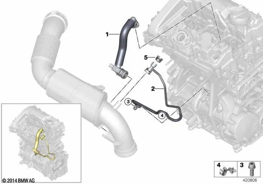 Soporte para tubo de ventilación para BMW F52, F45, F45N, F46, F48, F48N, F49, F49N, F39, Mini F54, F55, F56, F57, F60 (OEM 11158612140). Original BMW.