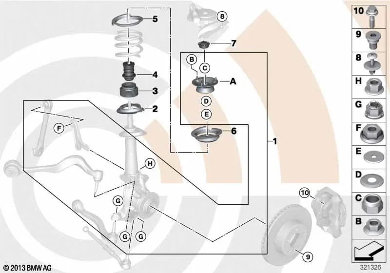 Amortiguador adicional delantero para BMW E61N, E63, E64 (OEM 31336764084). Original BMW