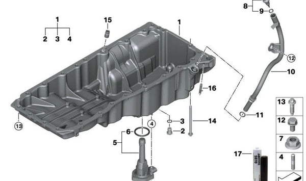 Tubo guía para BMW G20, G21, G22, G23, G26, G30, G31, G60, G61, G32, G11, G12, G70, G14, G15, G16, G01, G02, G05, G06, G07 (OEM 11438490286). Original BMW