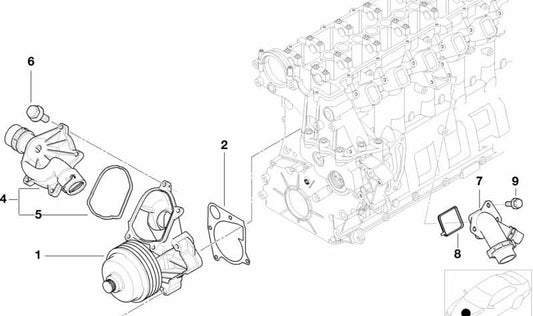 Bomba de agua mecánica OEM 11517786192 para BMW E46, E39, E38, E53. Original BMW.